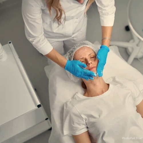 Lady receiving medical grade skincare in a clinical setting